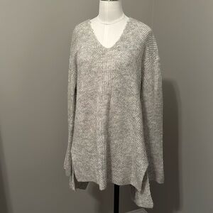 Jcrew vneck oversized sweater, Heather grey color, medium, buttons down the back